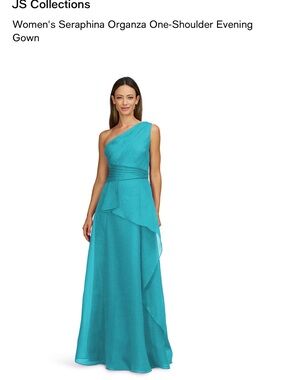JS Collections One-Shoulder Evening Gown in Turquoise